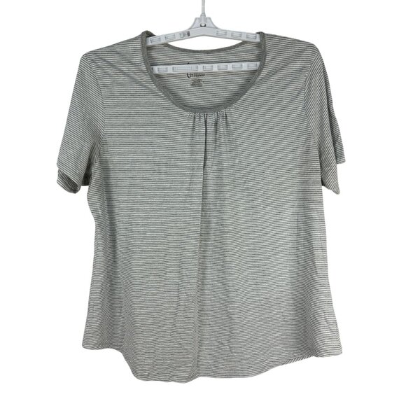 Just My Size By Hanes Womens 2X Gray Short Sleeve Striped Knit Top Scoop Neck - Picture 1 of 5